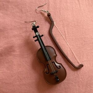 Brown Violin and Bow Earrings